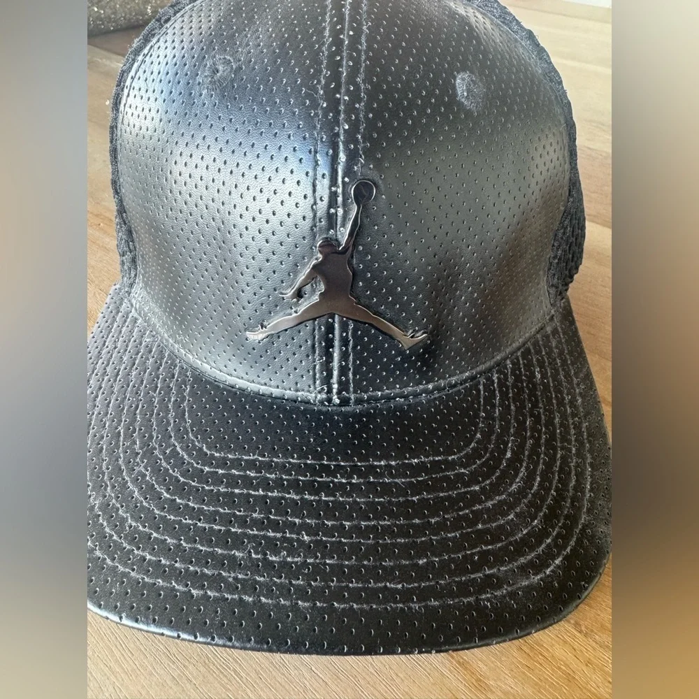 Jordan Kids Black Vegan Leather Cap with Mesh
